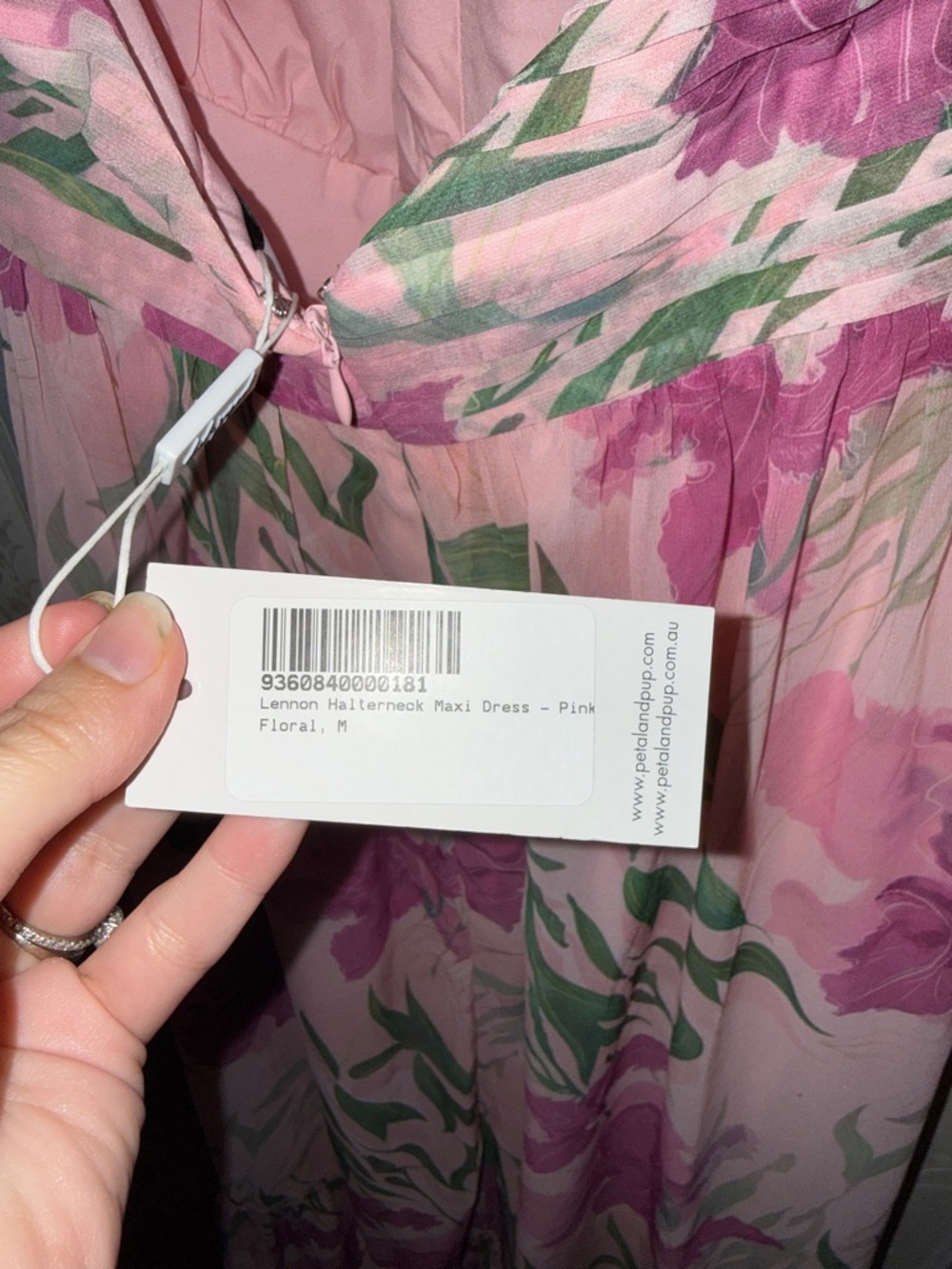Petal & Pup Pink Floral One-Shoulder Maxi Dress with Green Leaf Detail - Picture 4 of 11